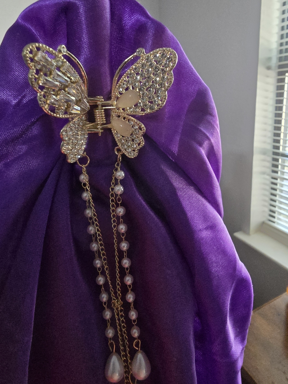 Girls Purple Butterfly Brooch Dress Accent